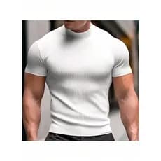 Camiseta gola alta fit americana slim tecido canelado Super Premium