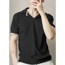 camisa Masculino para o Verão de Cor Sólida em Malha