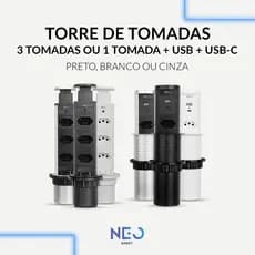 Torre 3 Tomadas ou 1 Tomada + USB + Tipo C Embutir Retrátil Elevor Para Bancada Neo Avant
