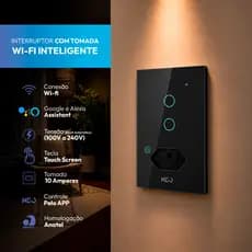 Interruptor com Tomada Smart Wifi 2.4GHz Alexa google 1 2 Botões 4x2 Bivolt Preto Branco Neo Avant