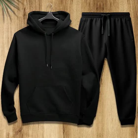 Conjunto Moletom Unissex  Sem Estampa Liso Básico Calça e Blusa Com Capuz Bolso Canguru
