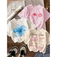 Kit 3 Blusas Menina Infantil Feminina Algodão Tshirt Moderna Estilo Casual Lançamento Trendy