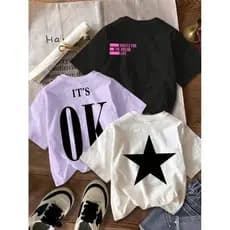 Kit 3 Camisetas Femininas Infantil Menina Algodão Básicas Modinha Casual Estilo Cute Fashion
