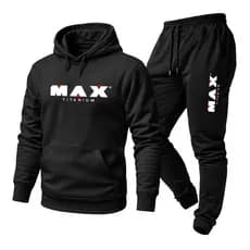 Conjunto Moletom Academia Unissex Estampado Max Titanium Calça e Blusa Com Capuz Bolso Canguru
