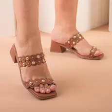 tamanco feminino confortavel casual mule salto baixo detalhe dourado