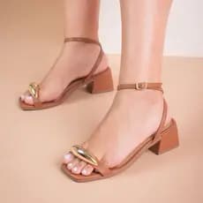 Sandália Feminina Salto Grosso Baixo Médio Lançamento Metal Bold Enfeite Lesma Confortável Casual