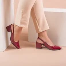 Scarpin Feminino Sapato Social Slingback Bico Fino Salto  Fivelas Verniz Leve Confortável Moda Boho