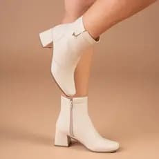 Bota Feminina Bico Quadrado Salto Bloco Cano Curto Médio Zíper Confortável