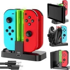 Base Carregador Duplo Led Acrílico para Joy-Con e Controle para Nintendo Switch