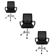 Kit 3 Cadeira Escritório Giratória Ergonômica Diretor Altura Ajustável Tela Mesh Zebrada