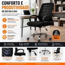 Cadeira Escritório Ergonômica Mesh Confortável Giratória Base Cromada Home Office e escritório