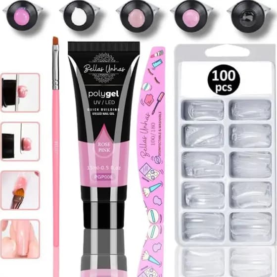 Kit Polygel Poligel Alongamento Molde F1 Unhas Super Promoção - ENVIO IMEDIATO