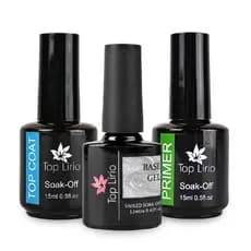 Kit Blindagem Unhas Top Lírio Base Gel + Top Coat + Primer Unha Gel Acrílico Fibra Manicure LED/UV
