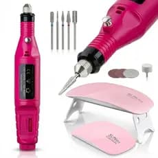 Kit Manicure Cabine Estufa de Unha Sun Mini + Lixa Lixadeira Eletrica Caneta para Unhas