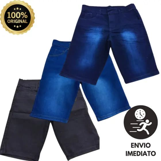 Kit 2 Bermudas Jeans Masculina Com Elastano Básica Shorts Masculino Com Bolso