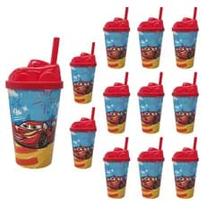 Copo Infantil 12pçs Com Canudo e Tampa Vários Temas Toys 350ml Atóxic Copos Infantis