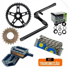 Transmissão Bike 26 - Central 45mm + Pedivela + Engrenagem + Corrente Grossa + Catraca 20d + Pedal