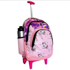 Mochila Infantil K-Pex Kids Unicórnio Menina de Rodinhas Linda Com 3 Bolsos Grandes