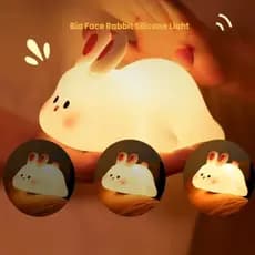 Luminária Recarregável Luz Noturna em Formato de Coelhinho Infantil com Sensor de Toque e 3 Intensidades de Iluminação