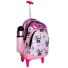 Mochila Infantil K-Pex Pandinha Escolar de Rodinhas para meninas com 3 bolsos Grandes