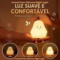Luminária Recarregável Luz Noturna em Formato de Kawaii Pêra com Sensor de Toque e 3 Intensidades de Iluminação