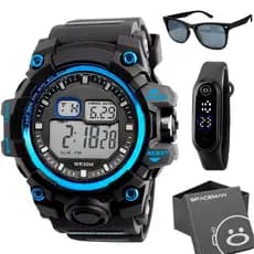 Caixa + relogio prova dagua digital presente ajustavel azul data esportivo original cronometro preto