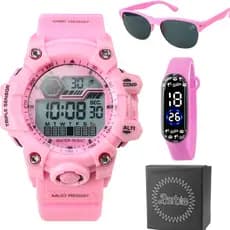 Relogio Prova Dagua Digital Infantil + Caixa rosa silicone original data criança alarme cronometro