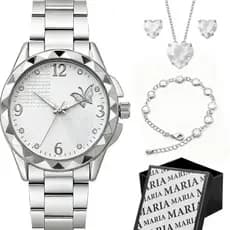 Relogio Feminino Prova Dagua Prata + Colar + Pulseira presente inoxidavel moda original zirconia