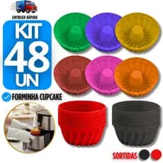 Jogo 48 Formas Silicone Cupcake Muffin Forminha Redonda Air-Fry  Bolinho Doceria Utilidades Formas