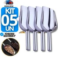Conjunto Pá Pegadoras 9" Aço Inox Multiuso Pegadores Concha Gelo Ração Pet Cereal Grãos Utensílio