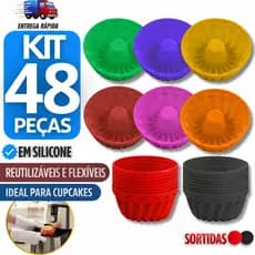 Combo 48 Formas Silicone Cupcake Muffin Forminha Redonda Air-Fry  Bolinho Doceria Utilidades Formas