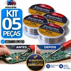 Conjunto 05 Estanho Para Solda 1m 40g O Melhor Rolo Carretel Em Fio Utilidades