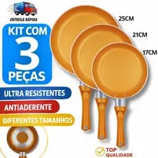 Frigideiras  Antiaderente Estilo Cobre 17 21 25 cm Conjunto Completo Frigideira