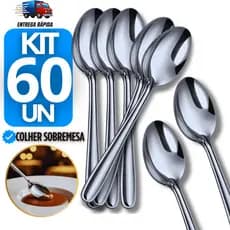 Colheres de Sobremesa Inox - Kit 60 Unidades para Restaurantes