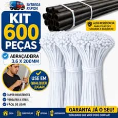 Abraçadeira Nylon Enforca Gato 3.6x200mm Fixação Cabos Alta Resistência 600 peças
