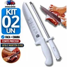 Faca Açougueiro 10" + Chaira 10" Inox  2 Peças Profissional Carnes Churrasco Cozinha