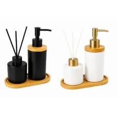 Kit Banheiro 3 Pcs Porcelana E Bambu Sabonete E Difusor Luxo