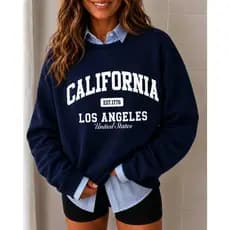 Moletom Gola Redonda Flanelado Moda Feminina Estampa California Versátil Doce Estilo Universitário Inverno Entrega 24Hrs
