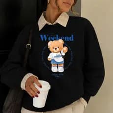 Moletom Flanelado Blusa de Frio Gola Redonda Ursinho Estiloso Casaco Quentinho Suéter Tendencia Unissex