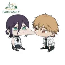 EARLFAMILY Chainsaw Man Adesivos De Carro Fofos Oclusão Humorística Scratch Campervan Prancha De Surf Bicicleta Elétrica