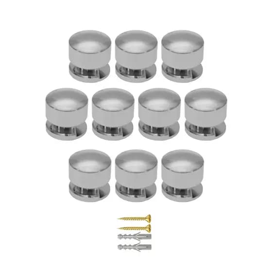 Kit 10 Botões de Fixação Para Espelhos e Vidros - Botão Francês Cromado