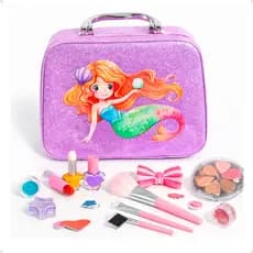 Kit Maquiagem Infantil Completo Presente Meninas Maleta Maquiagem e Unha Postiça Sereia Glitter