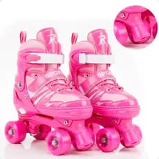 Patins Infantil 4 Rodas Ajustável Rosa Criança Menina Roller Quad Confortável Regulável Ursen