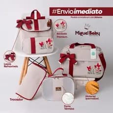 Kit Bolsas Maternidade Linho 4 peças Super Luxo para bebê Matérial Térmico e Impermeável