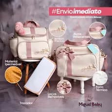 Kit bolsa Gold  Leão / Cerejeira para bebê 3 peças com bolso na lateral bordado