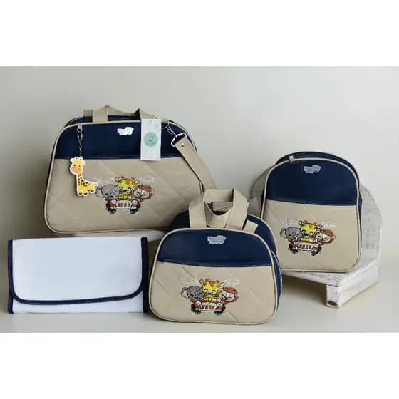 Kit Bolsa Maternidade Safari Deluxe 4 Peças – Impermeável, Reforçado e Super Espaçoso