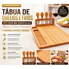 Tábua de Queijos e Frios  com 04 Espátulas Madeira Presenteável