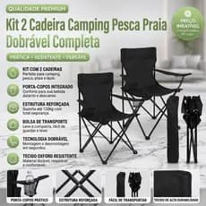 PAR DE 2x CADEIRAS CAMPING PESCA PRAIA DOBRÁVEL + PORTA COPO + BOLSA DE TRANSPORTE