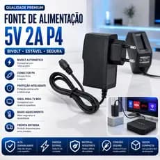 Fonte De Alimentação Bivolt 5v 2a P4 Tv Box Preto 110v/220v Pronta entrega 5w