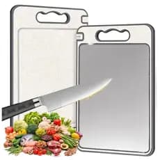 Tábua de Corte Dupla Face Premium de Titânio - Aço Inox de Grau Alimentício para Cozinha  Higiência